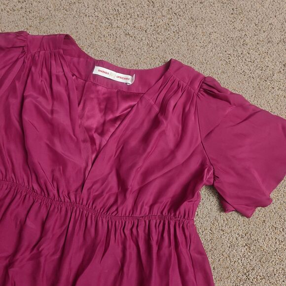 AMANDA UPRICHARD Midi Dress Womens M Magenta V-Neck Ruffle Silk Flowy Elegant‎ - Picture 5 of 9